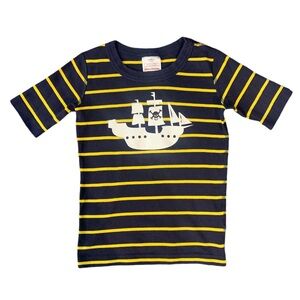 Hanna Andersson Stripe T-shirt Navy Yellow 10 Graphic Pirate Ship Casual